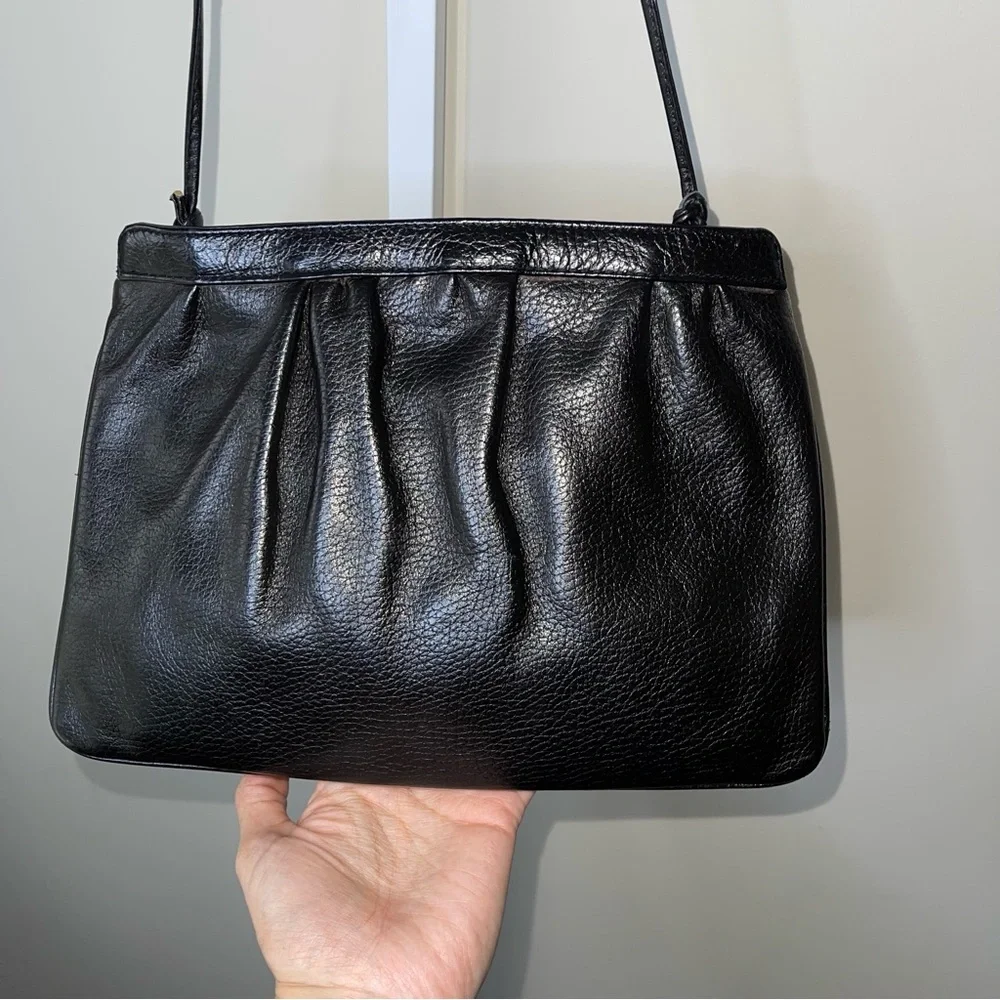 Vintage Charles Klein Black Leather Shoulder Bag — Made in Italy